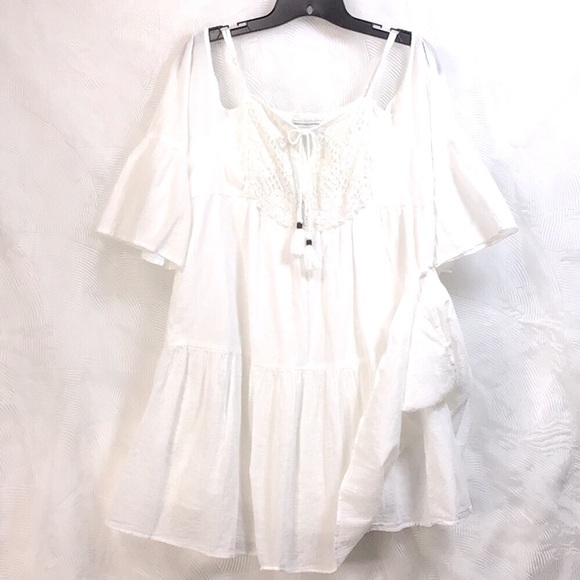 🦅AEO Boho Cold Shoulder Layered Cotton Crochet Trim Lingerie Strap - Picture 7 of 7